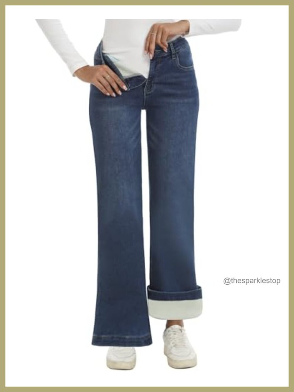 Fleece Lined Jeans Women High Rise Stretch Bell Bottom Winter Pants